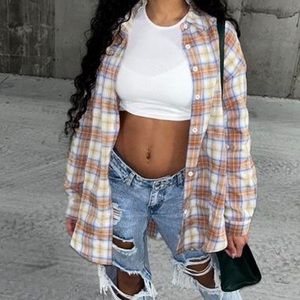 Shein Button-Up plaid long sleeve flannel